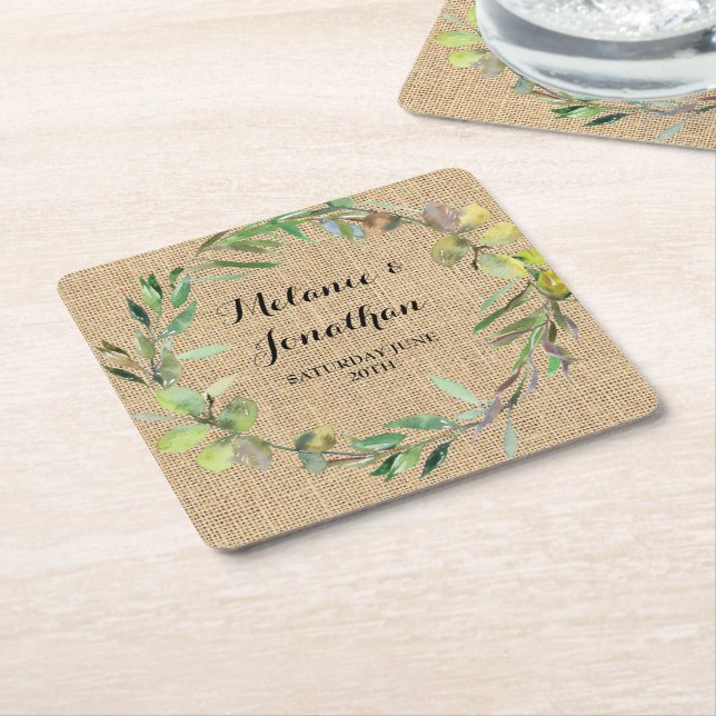Carré Burlap Floral Chalkboard Dessous de verre Mat Wedd (Incliné)