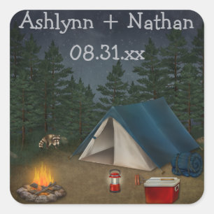 Carré Camping rustique "Glamping" Mariage Favor Sticker