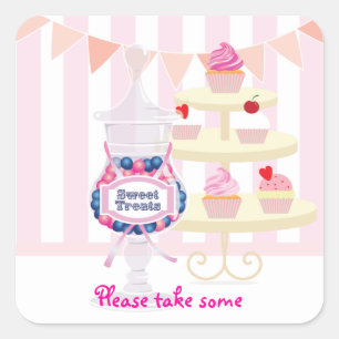 Carré Candy Jar et Cupcakes Favoriser Sticker