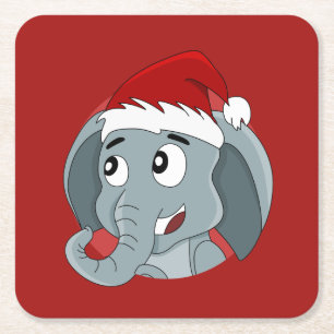 Carré Caricature sur éléphant de Noël dessous de verre e
