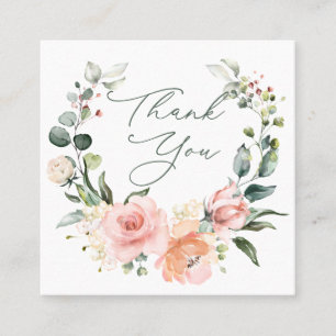 Carré Carte de visite carrée avec des roses roses merci