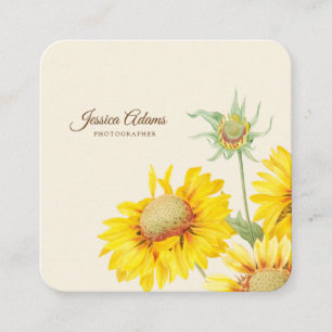 Carré Carte de visite d'aquarelle de tournesol jaune rus