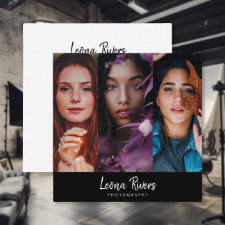 Carré Carte de visite de photographe à code QR à trois p