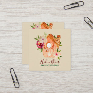 Carré Carte de visite floral rustique mignon de maison