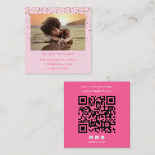 Carré Carte de visite glitter rose or QR Code Réseaux So