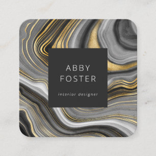 Carré Carte de visite moderne Gris Gold Marble Designer