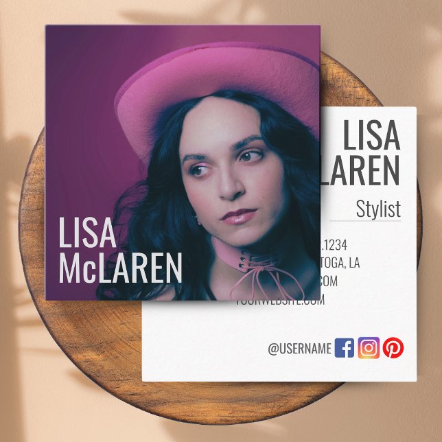 Carré Carte de visite - Photo professionnelle et code QR (Modern Minimalist Business Cards with Photo & QR Code)