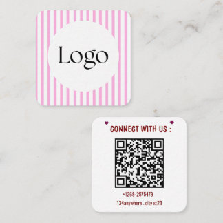 Carré Carte de visite QR Code à rayures roses | Logo per