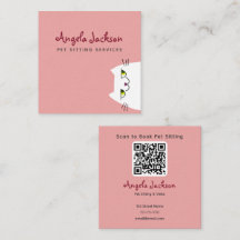 Carte de visite rose pour garde d'animaux QR avec 