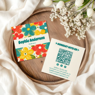 Carré Carte de visite sociale à code QR floral rétro col