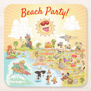 Carré Cartoon de Beach Party Dessous de verre Californie