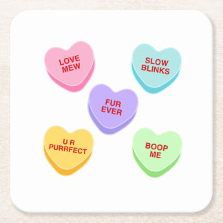 Carré Cat Valentine Candy Hearts Dessous de verre en pap