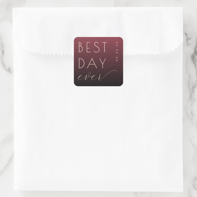 Carré Celebratory Maroon Modern Wedding Sticker (Sac)