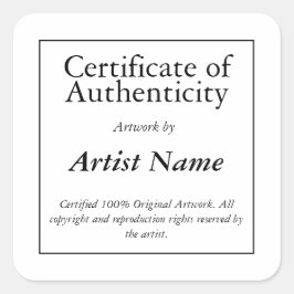 Carré Certificat d'authenticité Art Sticker
