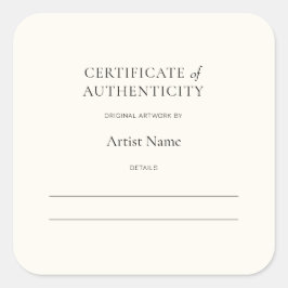 Carré Certificat d'authenticité ivoire pour Sticker Art