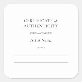 Carré Certificat d'authenticité pour Sticker Art