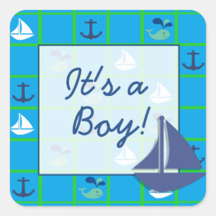 Carré C'est un Sticker Baby shower Nautique Garçon