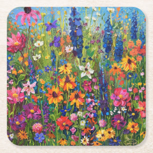 Carré Champ fleur sauvage Dessous de verre de peinture a