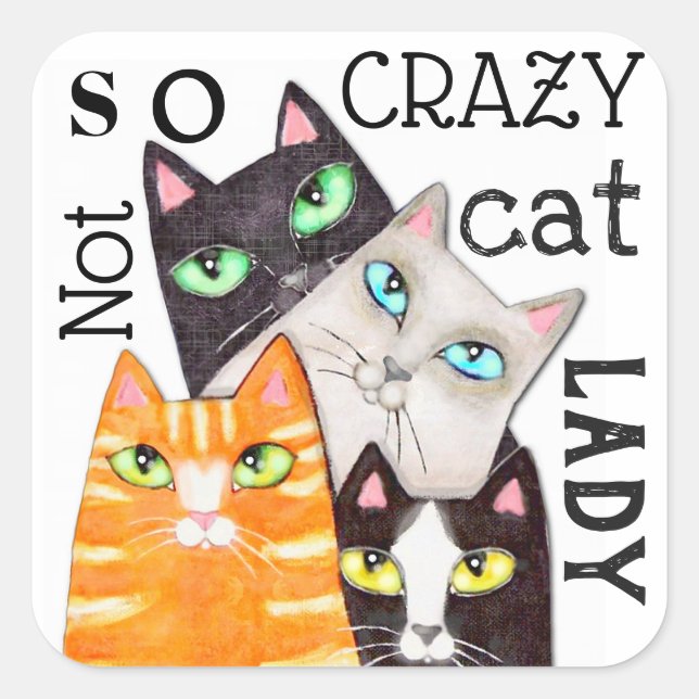 Carré Chat Lady Funny Mignonne Art Typographie Sticker (Devant)
