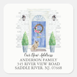 Carré Chat Ragdoll Porte Bleue Nouvelle Adresse Sticker 