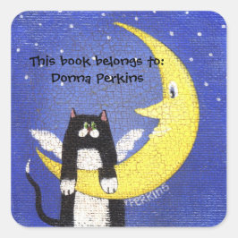 Carré Chat sur le Sticker Lune