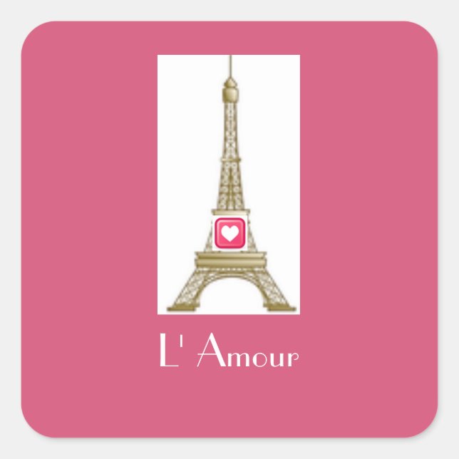Carré Chaud Coeur rose Paris Tour Eiffel Sticker (Devant)
