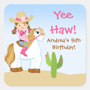 Carré Cheval fille fête d'anniversaire Favoriser Sticker