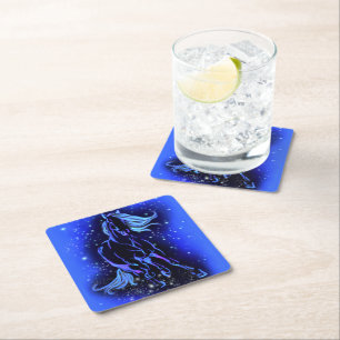Carré Cheval Papier Dessous de verre bleu étoile Lune nu