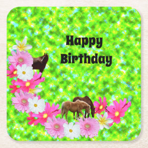 Carré Chevaux Et Fleurs, Dessous de verre D'Anniversaire