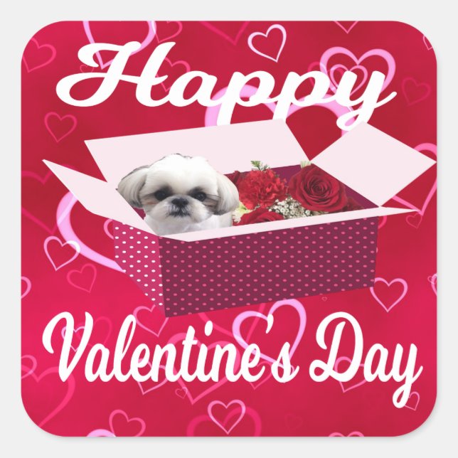 Carré Chih tzu Sticker de la Saint Valentin, Chien (Devant)