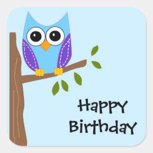Carré Chouette mignonne joyeux Sticker d'anniversaire