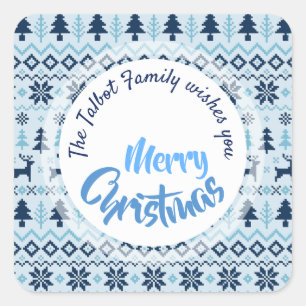 Carré CHRISTMAS Blue Deer motif Sticker S personnalisé