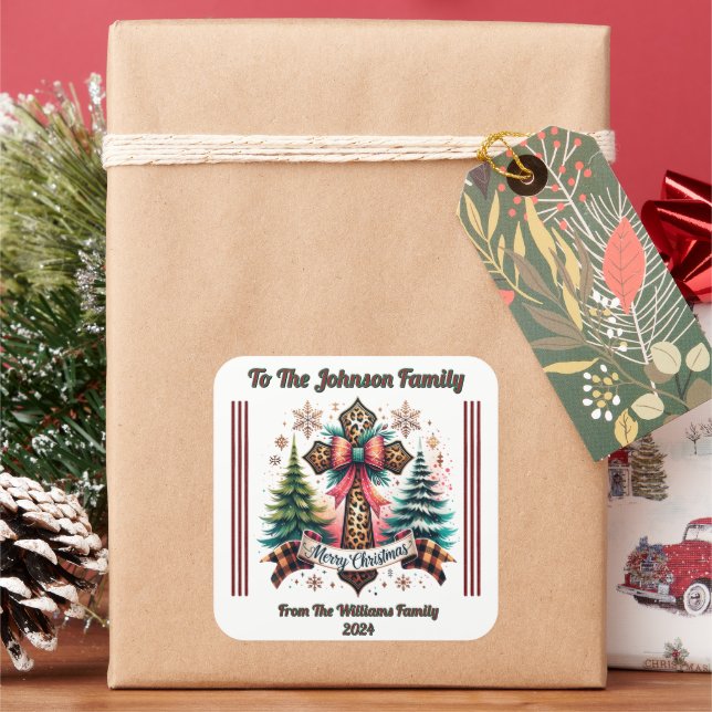 Carré Christmas Sticker on a Wrapped Gift (vacances)