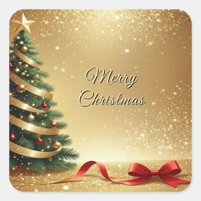 Carré Christmas Tree Ribbons Holiday Sticker (Devant)