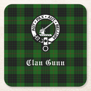 Carré Clan Gunn Crest Badge & Dessous de verre Tartan Pa