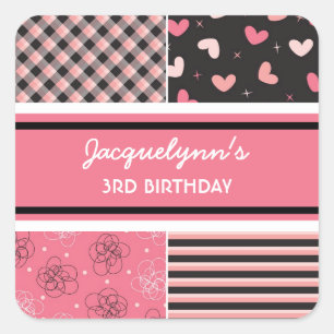 Carré Coeur doux Pink Black Girl Anniversaire Sticker