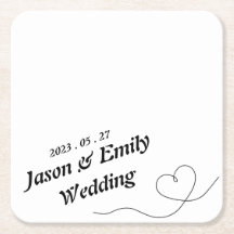 Coeur simple avec Dessous de verre Mariage de nom