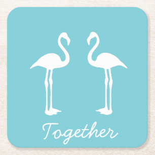 Carré Cool Ensemble Flamant rose Couple Dessous de verre