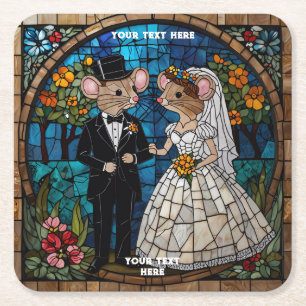 Carré Couple dessous de verre Mariage de souris mignonne