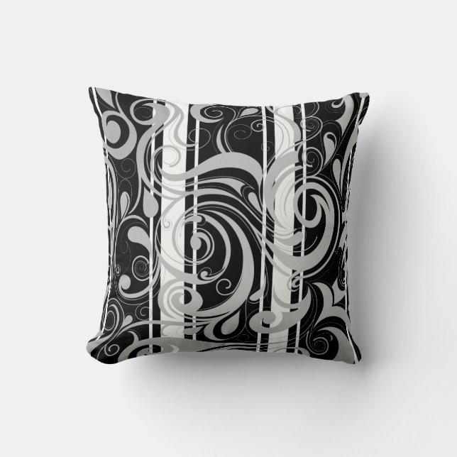 Carré Coussin noir blanc floral (Recto)