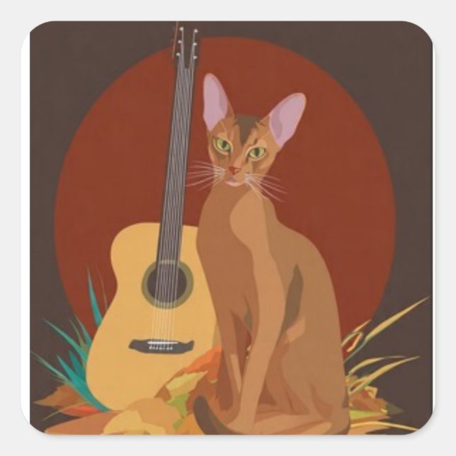 Carré Cozy Cat & Guitar Sticker (Devant)