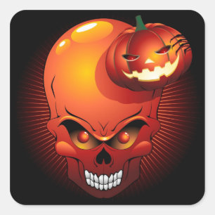 Carré Crâne d'Halloween et Sticker Citrouille