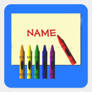 Carré Crayons Couleur Mon nom Bleu Sticker