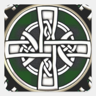 Carré Croix Celtique Blanche Avec Sticker Cercle Vert