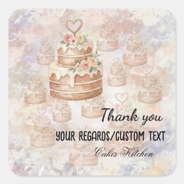 Carré Custom "Baked with Love" Pink nature Cake Sticker  (Devant)