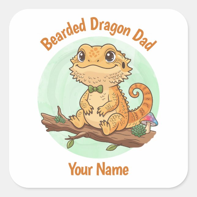 Carré Custom Bearded Dragon Dad Square Sticker (Devant)