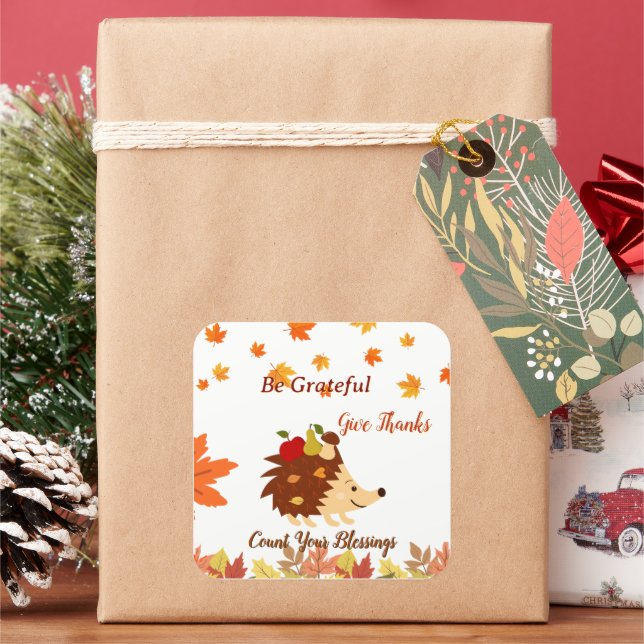 Carré Cute Autumn Hedgehog Fall Harvest Sticker (vacances)