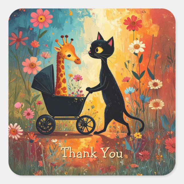 Carré Cute Cat Giraffe Sticker (Devant)