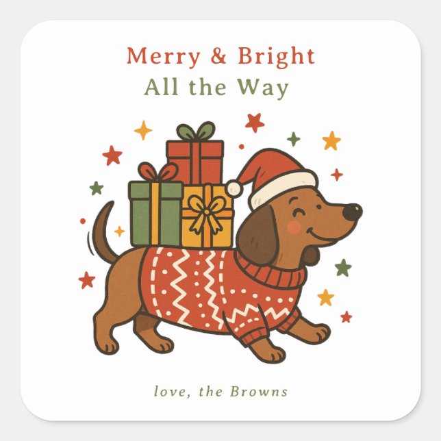 Carré Cute Dachshund Dog Holiday Custom Sticker  (Devant)