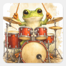 Cute Frog Drummer Sticker – Funny Music Art